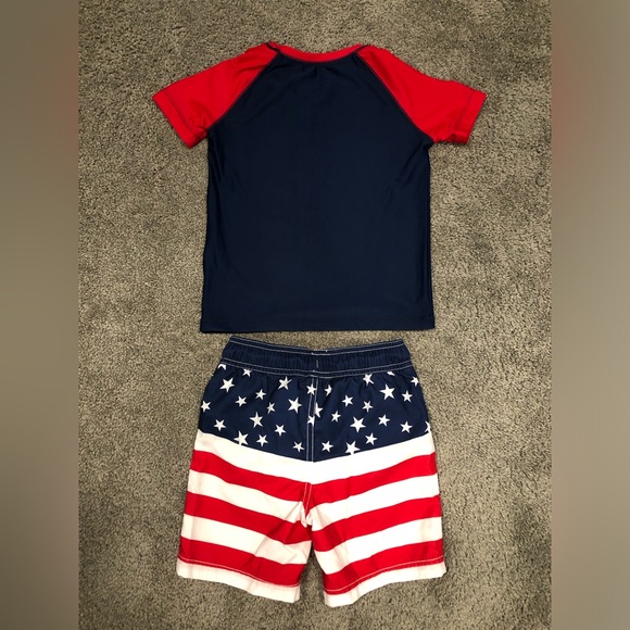 Boys Oshkosh Bathing Suit Swim Shorts & Matching Rash Guard Top In Size 4T & 5T - Picture 3 of 10